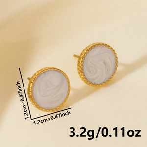 Close-up of 1.2cm 18K gold plated stainless steel stud with white marble inlay detail