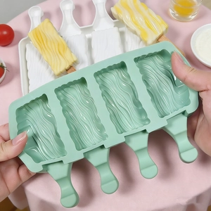 4-cavity silicone popsicle mold with wave texture and wooden sticks for DIY ice cream