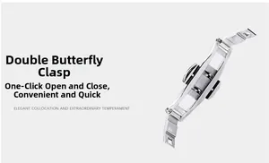 Boucle déployante papillon en acier inoxydable poli argenté pour bracelets de montre