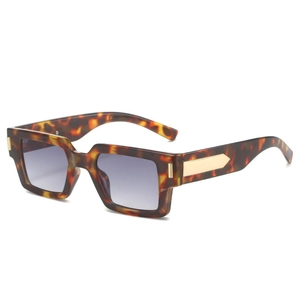 Classic rectangle tortoiseshell sunglasses with grey gradient lenses and metal accents