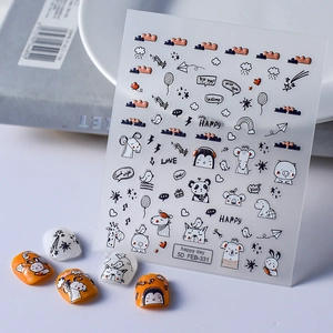 Détail de stickers à ongles 5D en relief avec pandas, koalas et illustrations animales
