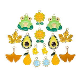 10pcs assorted enamel alloy charms featuring frog, sunflower and avocado for DIY jewelry