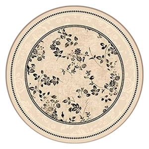 Retro floral round rug for living room with French vintage beige and black patterns
