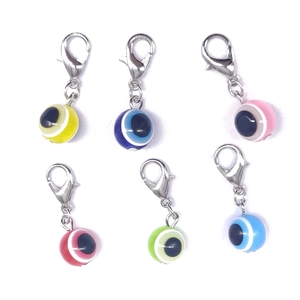 Set of six colorful resin Evil Eye pendants with metal lobster clasps for DIY jewelry