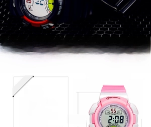Detailed specs of waterproof digital sports watch with ABS resin case and rubber strap