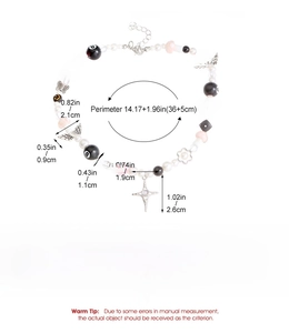 Detailed size chart for Y2K pearl necklace with alloy butterfly and star pendants