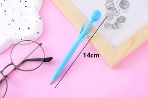 Blue tulip creative mechanical pencil shown with a 14cm size measurement on pink background