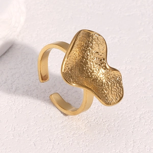 Minimalist 18k gold irregular texture open ring in stainless steel with lava pattern