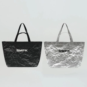 Metallic Crinkle Texture Tote Bag Large Capacity Foldable Gym Handbag Women Future Streetwear Style