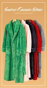 Thick plush bathrobes for couples in green, pink, blue, red, and grey fleece fabric