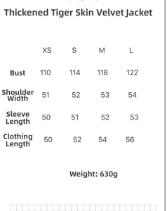 Size chart for vintage faux suede jacket showing chest, shoulder, and length measurements