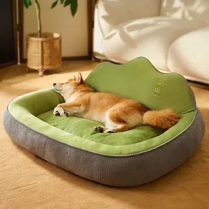 Pet Bed Sofa High Back Support Neck Protection Crystal Plush Corduroy For Dogs Cats Washable Soft Non-Slip Indoor Nest