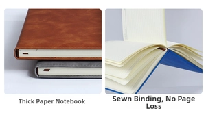 Detail showing thick paper layers and durable thread binding on A5 PU leather notebooks