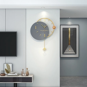 Modern luxury silent wall clock with gold rings and pendulum for living room decor