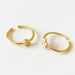 925 Sterling Silver Ring Minimalist French Style 18K Gold Plated Enamel Daisy Flower And Starburst Adjustable Open Ring Women