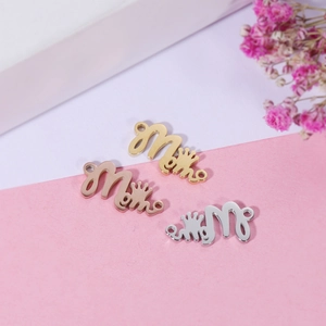 Mirror Polished Stainless Steel Mom Crown Pendant Double Hole Connector DIY Jewelry Making Charms For Necklace Bracelet