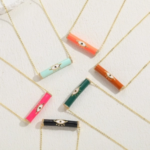 Colorful zircon evil eye cylindrical pendant necklaces on gold chains for women