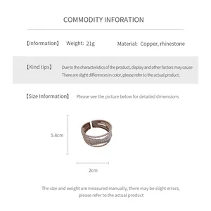 Size chart showing 5.8cm circumference and 2cm width for copper rhinestone stretch bracelet