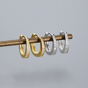 Minimalist S925 sterling silver hoop earrings with a row of sparkling cubic zirconia