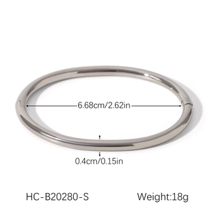 Detailed size specifications for a minimalist polished stainless steel bangle bracelet