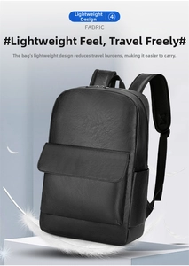 Close-up of lightweight black pebble leather backpack with breathable mesh shoulder straps