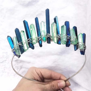 Serre-Tête Couronne en Cristal Naturel Fait Main Diadème en Quartz Brut Bohème pour Mariage Fête Accessoires de Cheveux Femme
