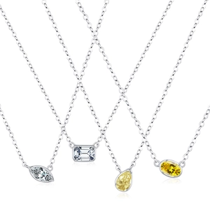 S925 sterling silver necklaces with square and pear-cut white and yellow crystals