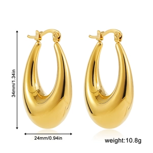 Detailed view of chunky 18K gold plated hoop earrings with 34mm size specifications