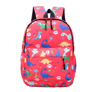Red kids dinosaur backpack with cartoon print for preschool and primary school use