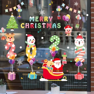 Waterproof Christmas window stickers featuring Santa, reindeer, and snowman for glass doors
