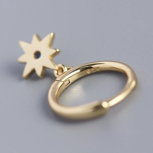 Elegant S925 silver gold star hoop earrings with blue opal pendant and 925 hallmark