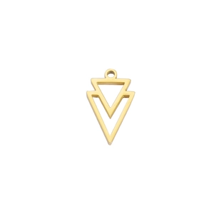 Detailed close-up of golden hollow double triangle pendant with a hanging ring loop