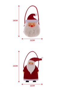 Detail view of Santa Claus felt gift bags showing dimensions 18cm and 21cm height