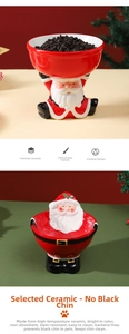 Close-up of Santa Claus ceramic pet bowl with premium red glaze and festive details