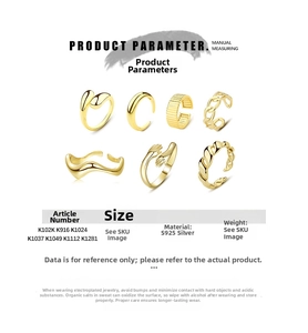 Detailed showcase of seven gold S925 sterling silver rings with textured and smooth finishes