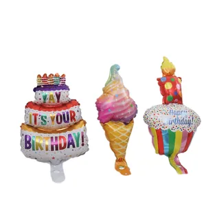 Set of mini macaron rainbow ice cream and cake balloons made of shiny aluminum foil