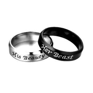 His Beauty Her Beast stainless steel couple rings in silver and black finish for lovers