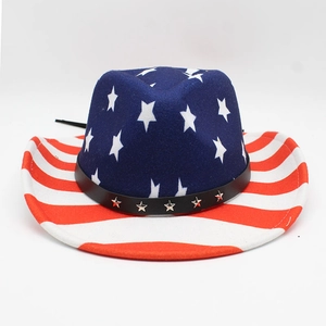 Chapeau de cowboy western avec motif drapeau américain étoiles et rayures en feutre doux
