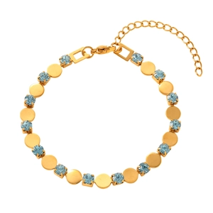 Gold stainless steel bracelet with light blue natural stones and adjustable chain clasp
