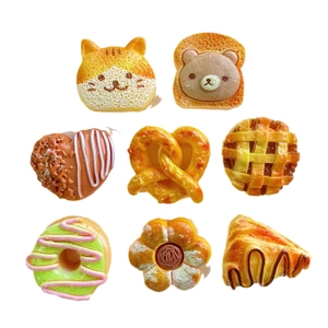 Set of 8 colorful resin miniature bread charms including cat and bear food shapes
