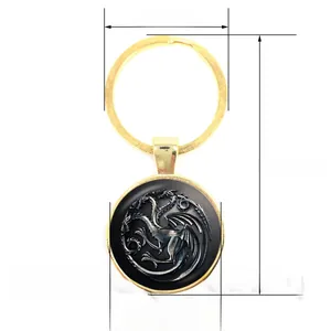 Detailed dimensions of the golden blue evil eye keychain with dragon pendant size 30mm