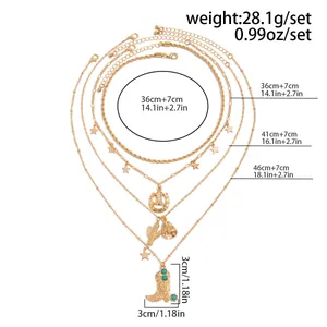 Detailed size chart for the layered cactus and cowboy boot necklace with charms
