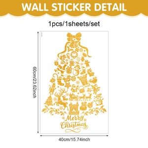 Golden Christmas tree wall sticker with snowman and reindeer for window decoration