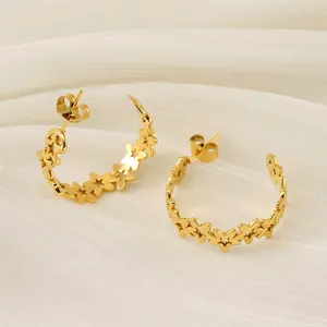Hollow Star Hoop Earrings Stainless Steel 18K Gold Plated C-Shaped Geometric Minimalist Fashion Jewelry For Women