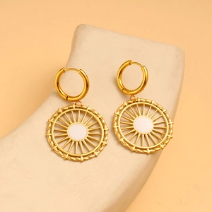 Boucles d'oreilles créoles en acier doré 18K style bohème avec pendentif blanc