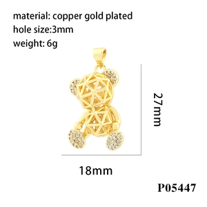 Technical dimensions of hollow bear pendant with pave diamonds and 3mm hole size