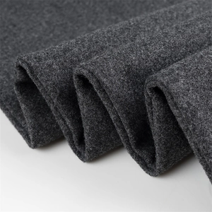Close-up of thick dark grey wool fabric showing soft texture and premium fiber detail