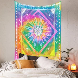 Böhmischer Wandteppich mit Sonnen- und Mondphasen, Astrologie-Hintergrund für Schlafzimmer