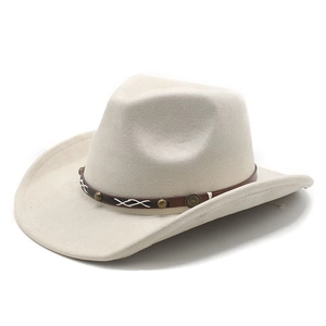 Classic western beige suede cowboy hat with brown studded leather band for men and women