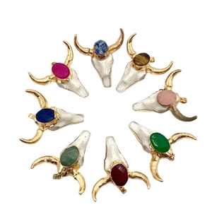 Bull head shape acrylic stone pendants with gold horns and colorful gemstones DIY set